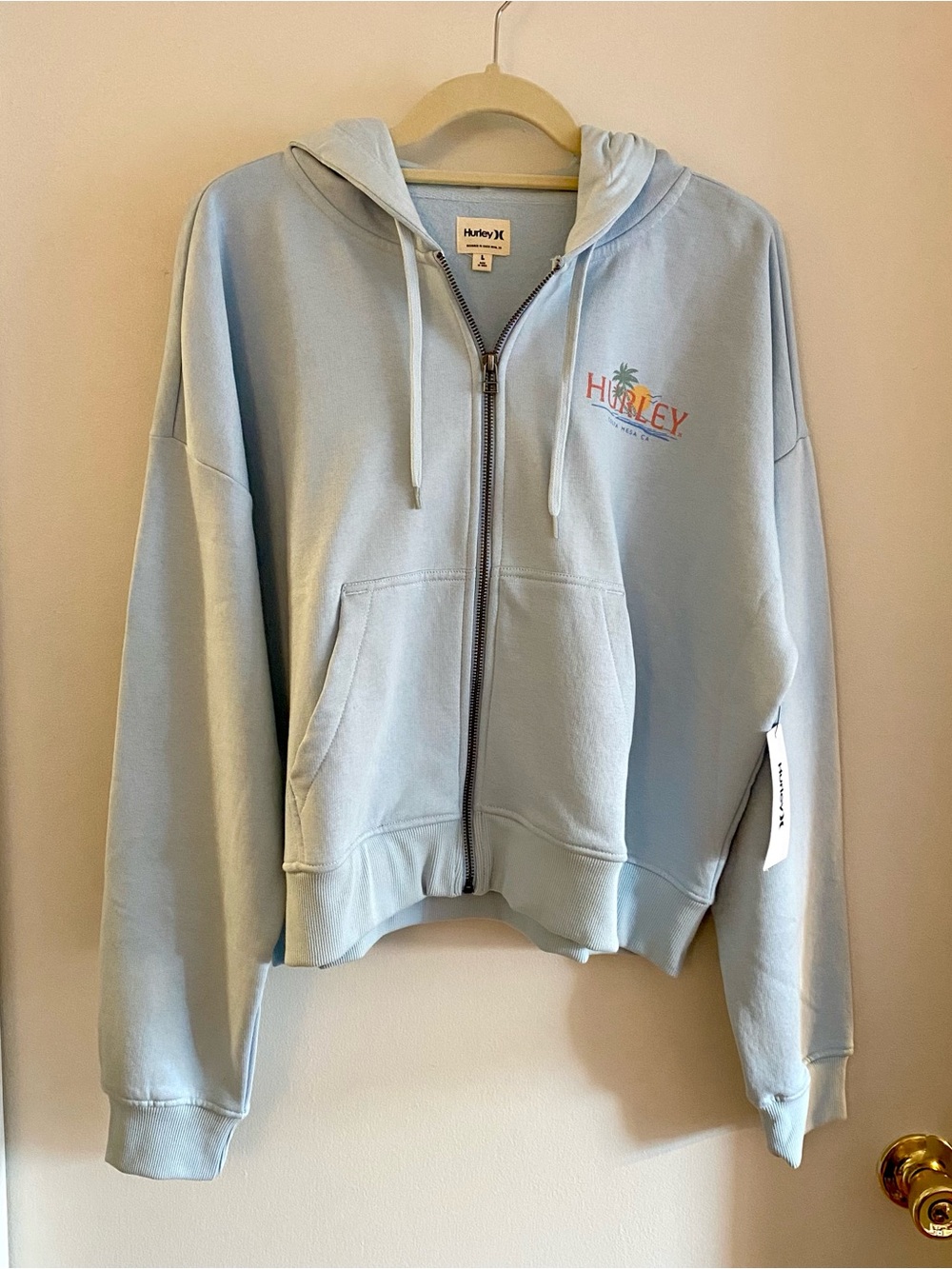 Hurley Light Blue Zip Hoodie Size L NWT